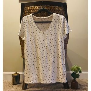 LOFT White Tee w/ Army Green Heart Details